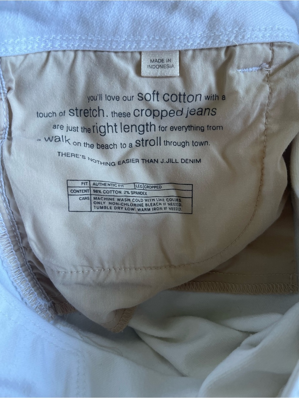 J. Jill Authentic Fit Cropped White Denim Jeans Frayed Hem Size 14 - Picture 6 of 6